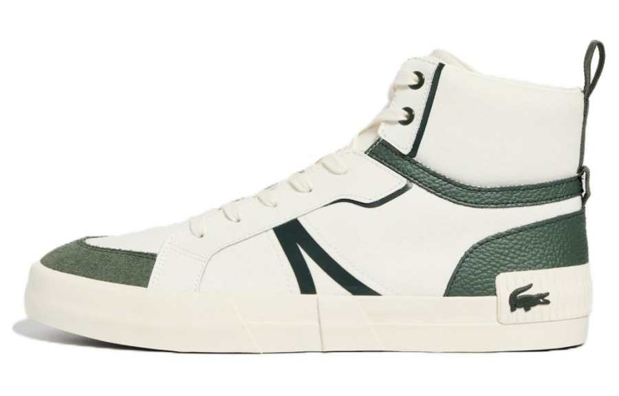 LACOSTE Leather High top Skateboard Shoes Men's White Green