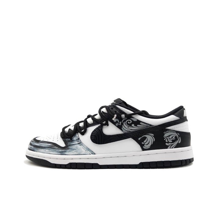 Nike Nike Dunk Ink Wave Surge Cushioning, Wear Resistant Low top Skateboard Shoes Unisex Black White