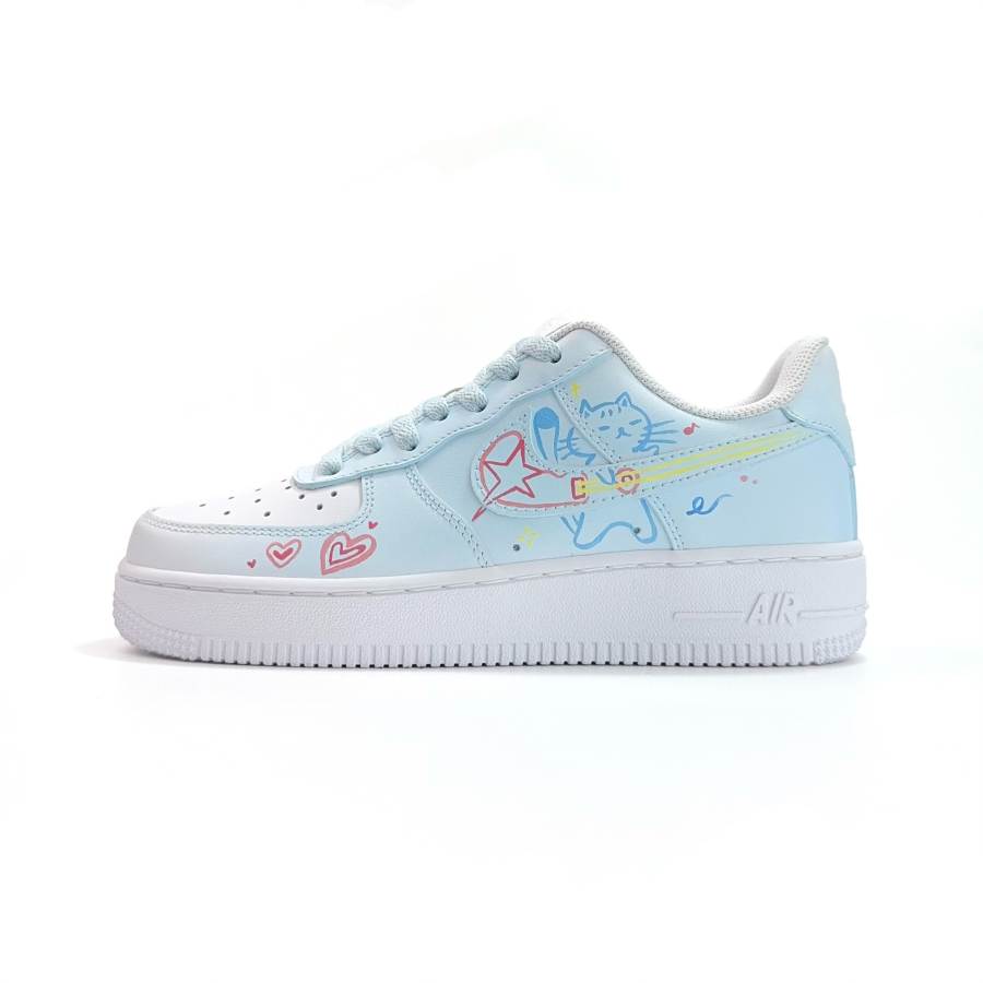 Nike Nike Air Force 1 Sweetheart Kitten Fun Slip Resistant Abrasion Resistant Low top Skateboard Shoes Unisex Blue Pink