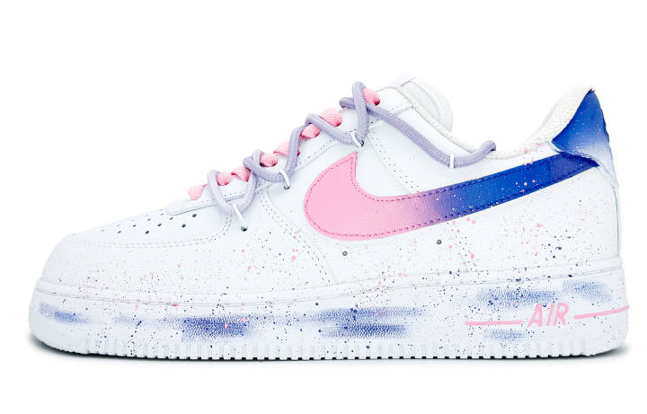 Nike Nike Air Force 1 Slip Resistant Abrasion Resistant Low top Skateboard Shoes Unisex White Pink Blue