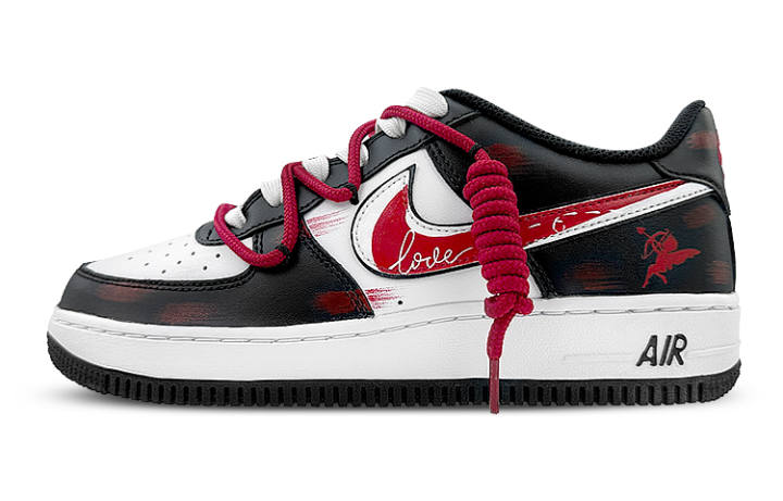 Nike Nike Air Force 1 Low top Skateboard Shoes GS Black White Red