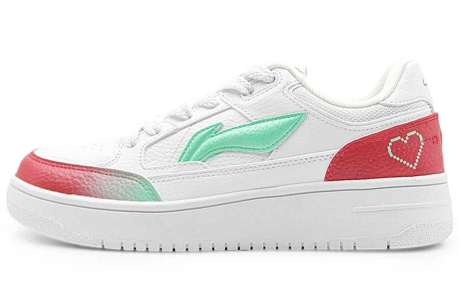 Li-Ning Li Ning Tianji Slip Resistant, Abrasion Resistant, Height Increasing Low top Skateboard Shoes Women's White Red Green