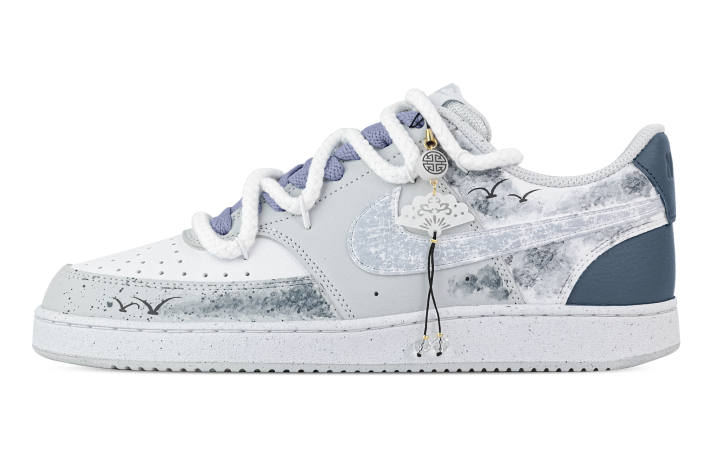 Nike Nike Court Vision Azure Celadon Charm Abrasion Resistant Low top Skateboard Shoes Men's White Gray Blue