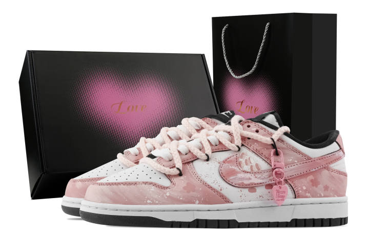 Nike Nike Dunk Pink Floral Shadow, Heart Box Slip Resistant Abrasion Resistant Low top Skateboard Shoes Unisex