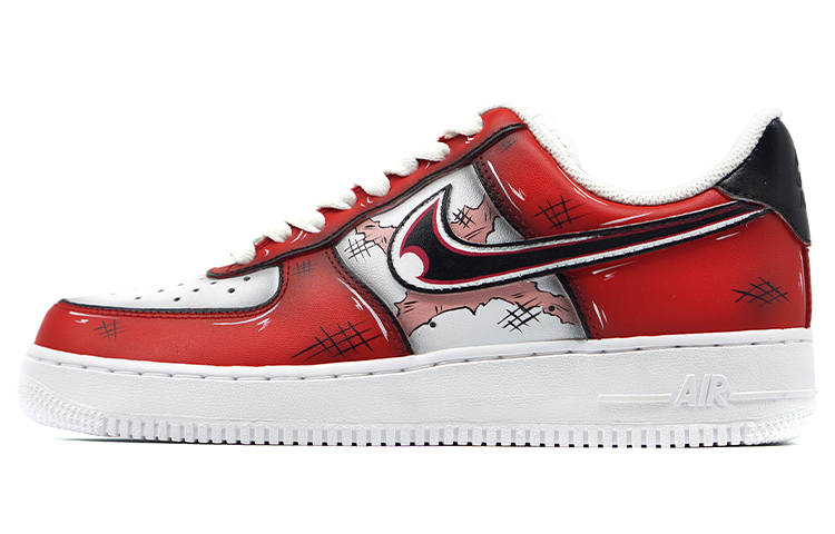 Nike Nike Air Force 1 Air Force 1 Slip Resistant Abrasion Resistant Low top Skateboard Shoes Women's Black Red