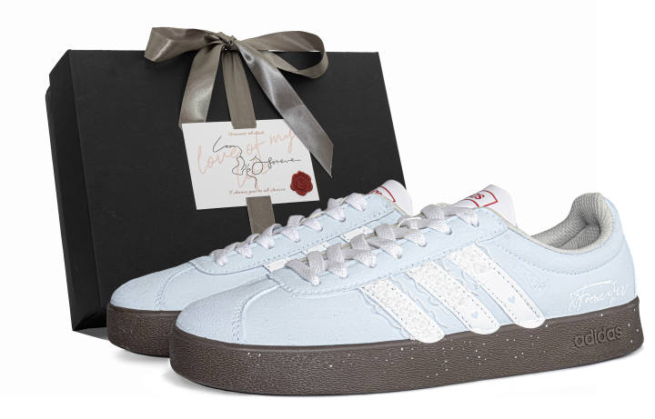 Adidas Adidas VL COURT 2.0 Ice Brewed Milk Blue MONE, Special Box Leather Abrasion Resistant Lightweight Breathable