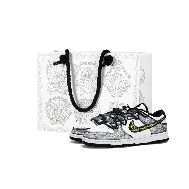 Nike Nike Dunk Gray Wave Gold Mango Shopping Bag Abrasion Resistant Low top Skateboard Shoes Unisex Black Gray Gold