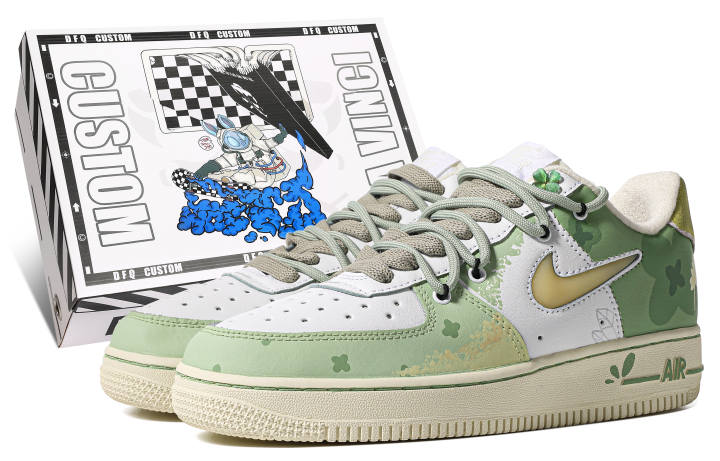 Nike Nike Air Force 1 Low top Skateboard Shoes Men's Green Yellow White