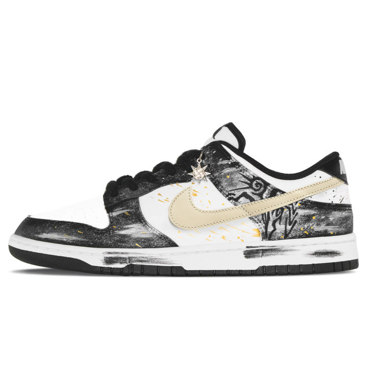 Nike Nike Dunk Cushioning Abrasion Resistant Breathable Low top Skateboard Shoes Unisex Black White Gold