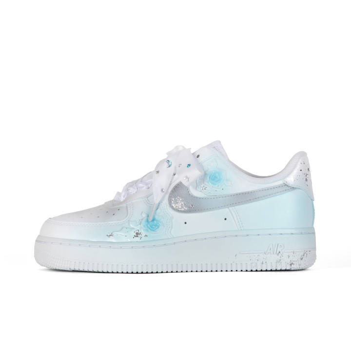 Nike Nike Air Force 1 Slip Resistant Abrasion Resistant Low top Skateboard Shoes Women's White Blue
