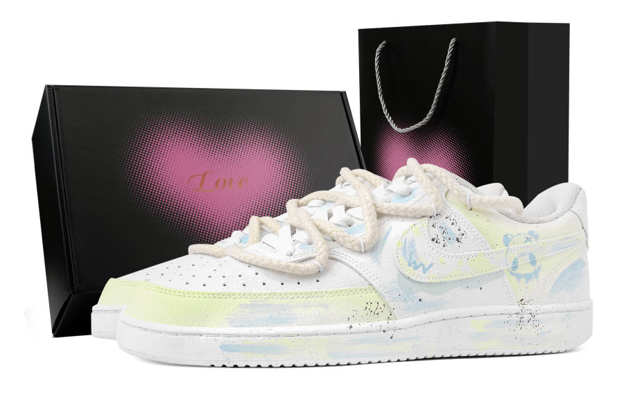Nike Nike Court Vision 1 Ink Stain Bear Heart Box Abrasion Resistant Low top Skateboard Shoes Men's Yellow Blue
