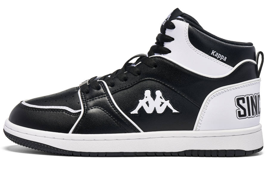 Kappa Back to Back Slip Resistant Abrasion Resistant High top Skateboard Shoes Unisex Black White