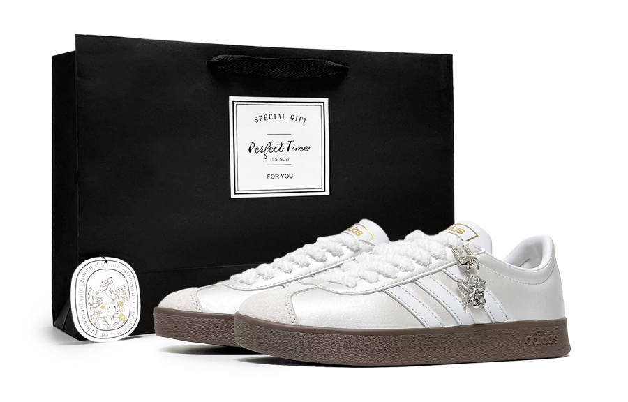 Adidas Adidas Vl Court Classic Abrasion Resistant Low top Skateboard Shoes Unisex Silver White
