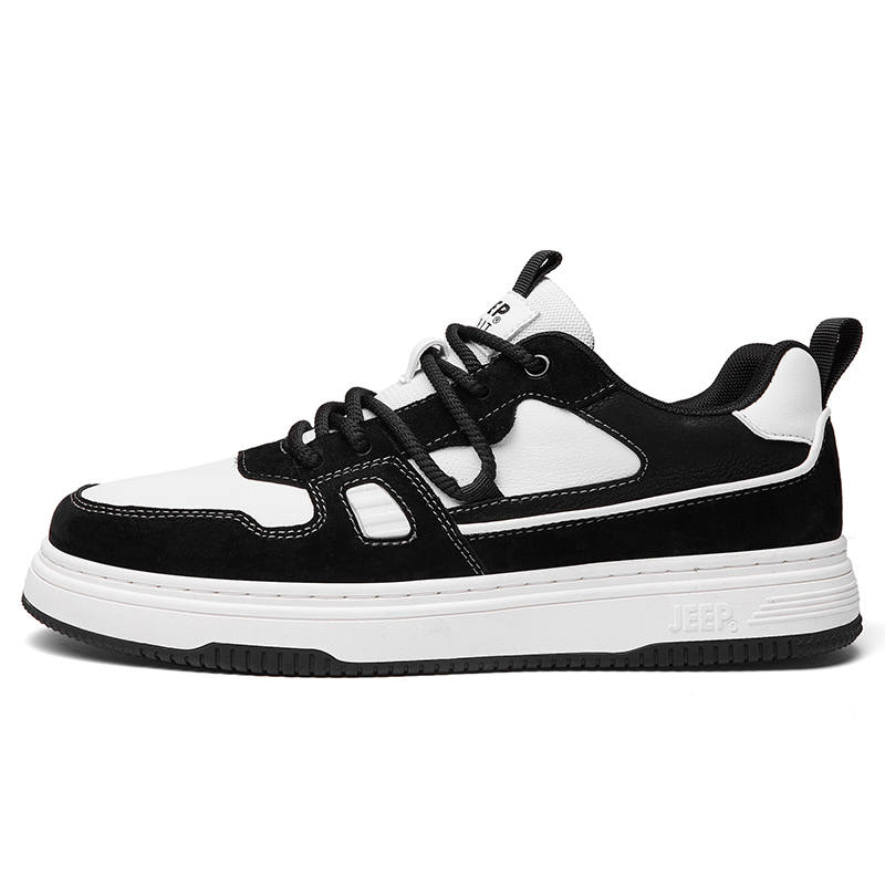 JEEP SPIRIT Classic Oreo Abrasion Resistant Lightweight Height Increasing Low top Casual Skate Shoes Men's Black White