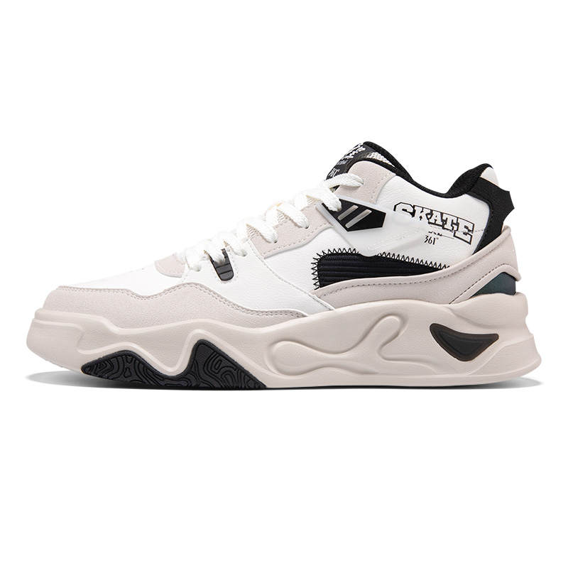 361° Slip Resistant Height Increasing Mid top Skateboard Shoes Men's White Gray Black