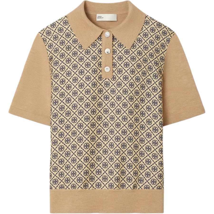 TORY BURCH Polo Shirts Women's Camel Brown Polo Collar Moderate Straight Fit
