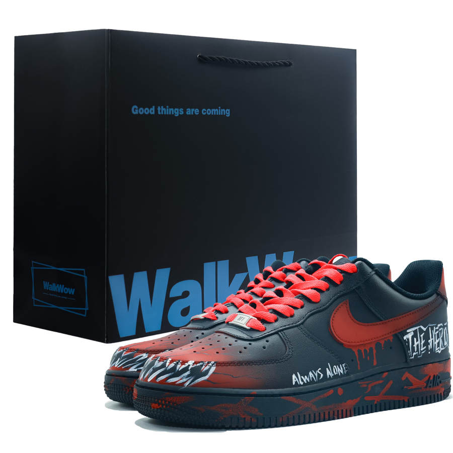 Nike Nike Air Force 1 Abrasion Resistant Low top Skateboard Shoes Unisex Black Red White