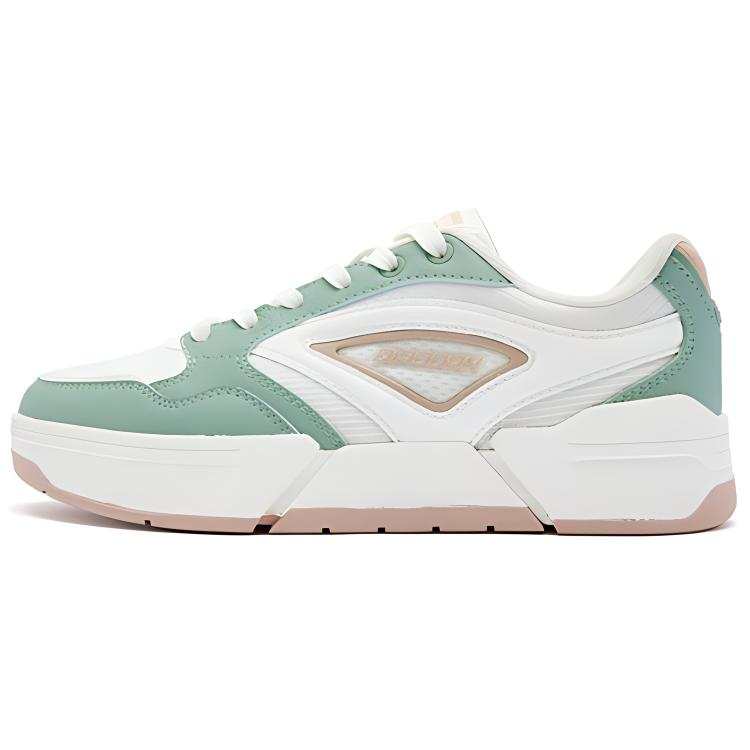 QIAODAN Synthetic Leather Slip Resistant Abrasion Resistant Low top Skateboard Shoes Women's Ivory Green Bean Color