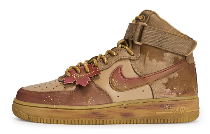 Nike Nike Air Force 1 High '07 811 Manufacturing, Autumn Gold Pendant High top Skateboard Shoes Unisex Red Brown