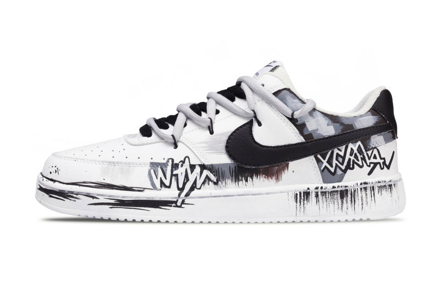 Nike Nike Court Vision 1 Street Graffiti Abrasion Resistant Abrasion Resistant Low top Skateboard Shoes Men's Black White