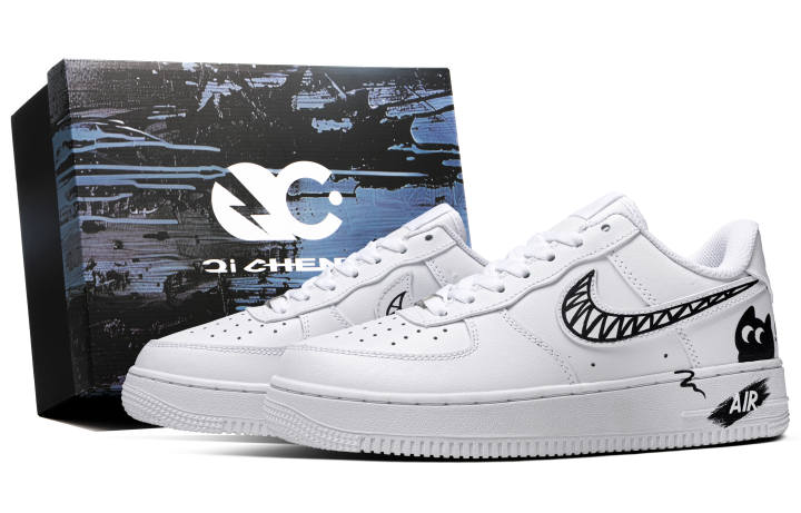 Nike Nike Air Force 1 Cat Gift Box Style Leather Abrasion Resistant Low top Skateboard Shoes Unisex White Black