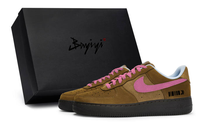 Nike Nike Air Force 1 Slip Resistant Abrasion Resistant Low top Skateboard Shoes Unisex Brown Rose Red