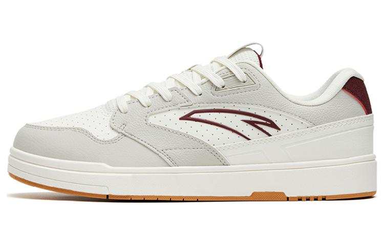 Anta Leather Comfortable Slip Resistant Abrasion Resistant Low top Skateboard Shoes Men's White Gray Red
