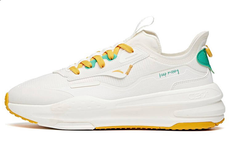 Anta C37 Series Textile, Synthetic Leather Slip Resistant Cushioning Low top Skateboard Shoes Men's White Yellow