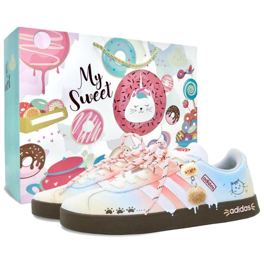 Adidas Adidas VL COURT 2.0 Milk Kitten, Shopping Bag Cow Split Leather Abrasion Resistant Low top Skateboard Shoes Women's