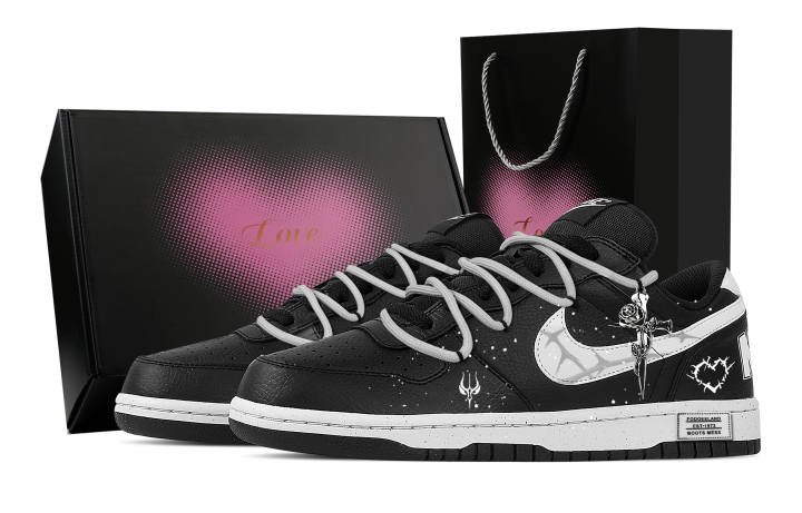 Nike Nike Big Eternal Solitude Sea, Heart Box Abrasion Resistant Breathable Low top Skateboard Shoes Men's Black White