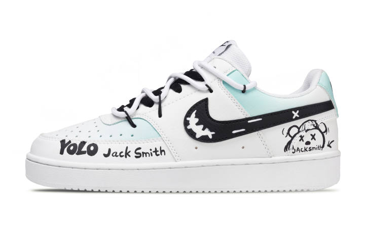 Nike Nike Court Vision 1 Cute Graffiti Abrasion Resistant Abrasion Resistant Low top Skateboard Shoes Men's Blue White