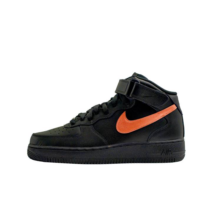 Nike Nike Air Force 1 Cushioning Abrasion Resistant Height Increasing Mid top Skateboard Shoes Unisex Black Orange