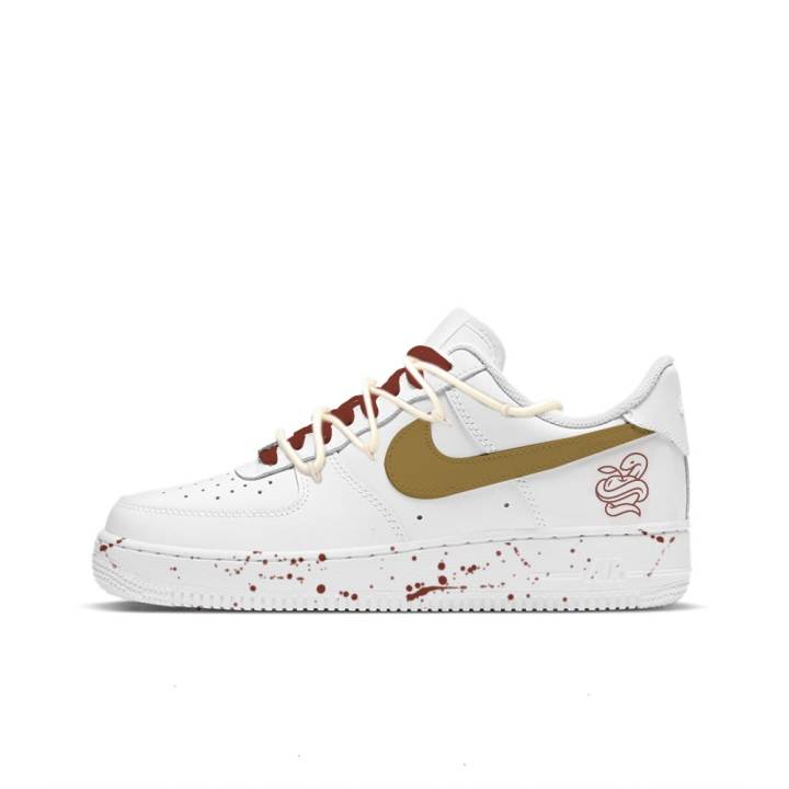 Nike Nike Air Force 1 Abrasion Resistant Abrasion Resistant Low top Skateboard Shoes Unisex White Gold Red