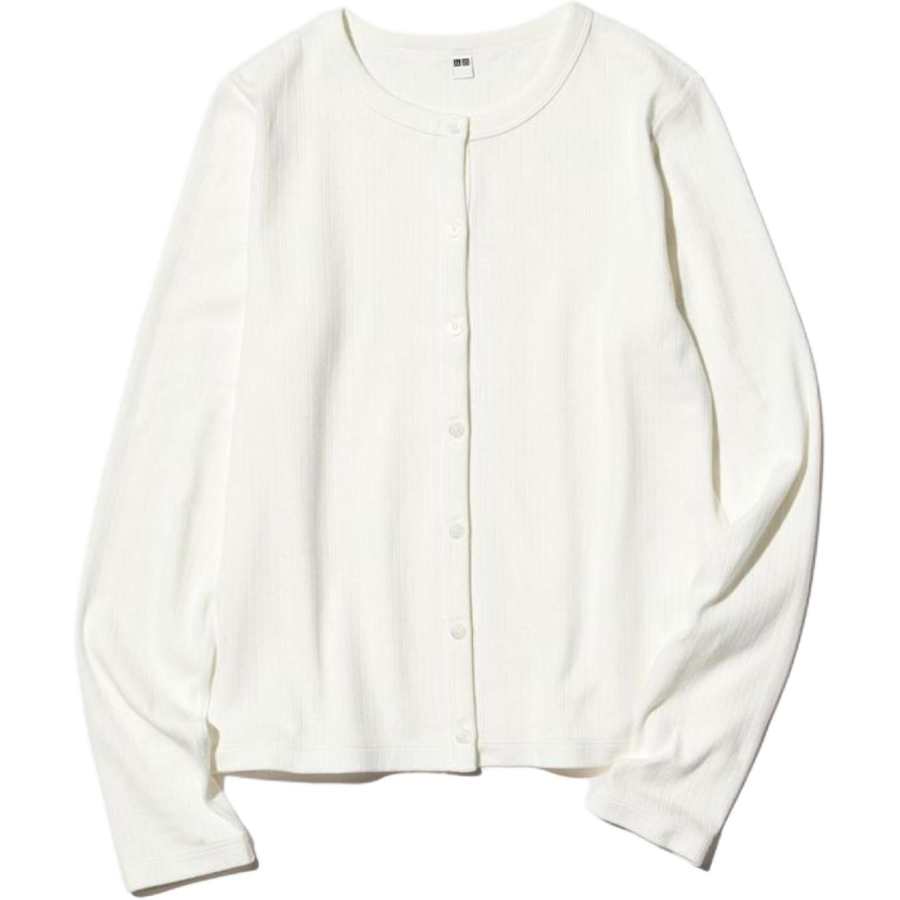 UNIQLO Knitwear Women's White Crew Neck Moderate Cardigan