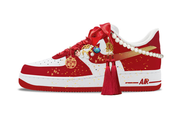 Nike Nike Air Force 1 Red Love Gold Step Abrasion Resistant Low top Skateboard Shoes Unisex Red