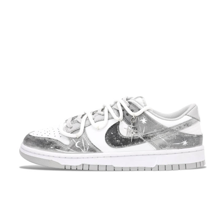 Nike Nike Dunk Leather Abrasion Resistant Low top Skateboard Shoes Unisex Silver Gray