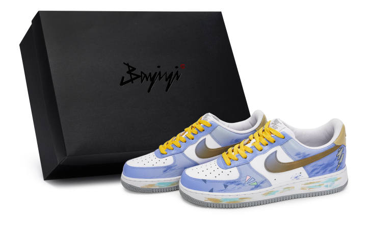 Nike Nike Air Force 1 Abrasion Resistant Low top Skateboard Shoes Men's White Blue Yellow