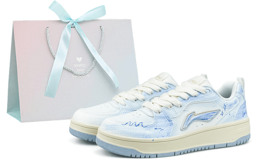 Li-Ning Li Ning Tianji Soft Slip Resistant Abrasion Resistant Low top Skateboard Shoes Women's Cloud White Light Blue