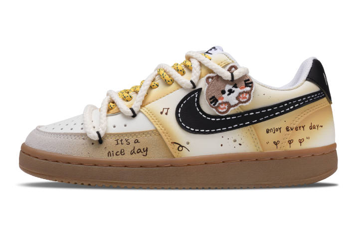Nike Nike Court Vision 1 LOW Coffee Cat Abrasion Resistant Low top Skateboard Shoes Unisex Coffee