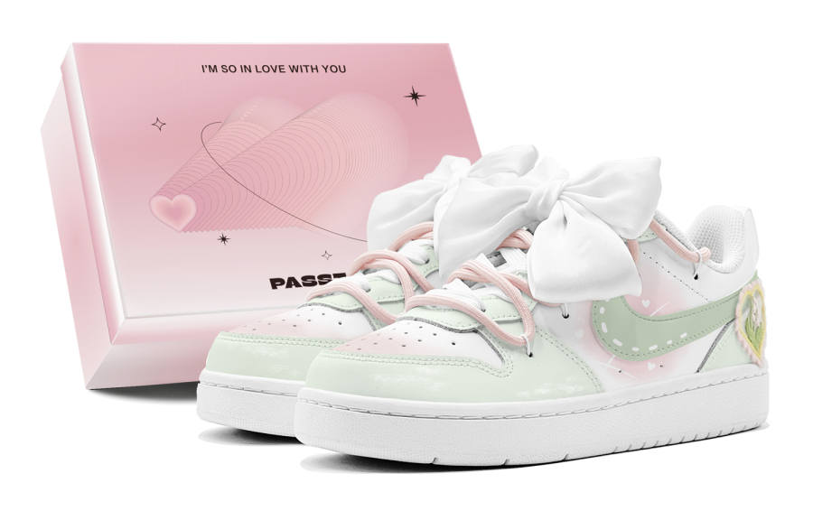 Nike Nike Court Borough Romantic 520 Tulip Love, Bowknot Charm, Detachable Low top Casual Skate Shoes Women's Pink Green