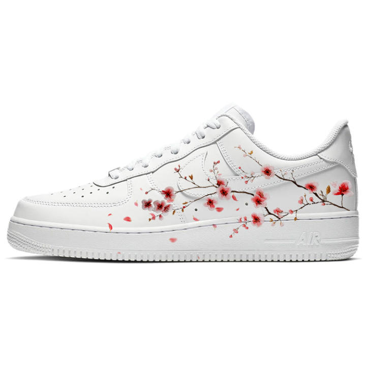 Nike Nike Air Force 1 Flower Moon, Flower Language Pieces Slip Resistant Low top Skateboard Shoes Women's White Pink