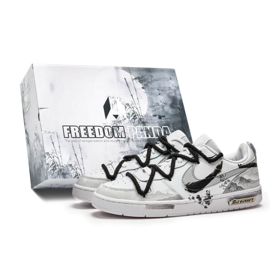 Nike Nike Court Borough Freedom Panda, Box, Ink Wash Line Slip Resistant Low top Skateboard Shoes GS Black White