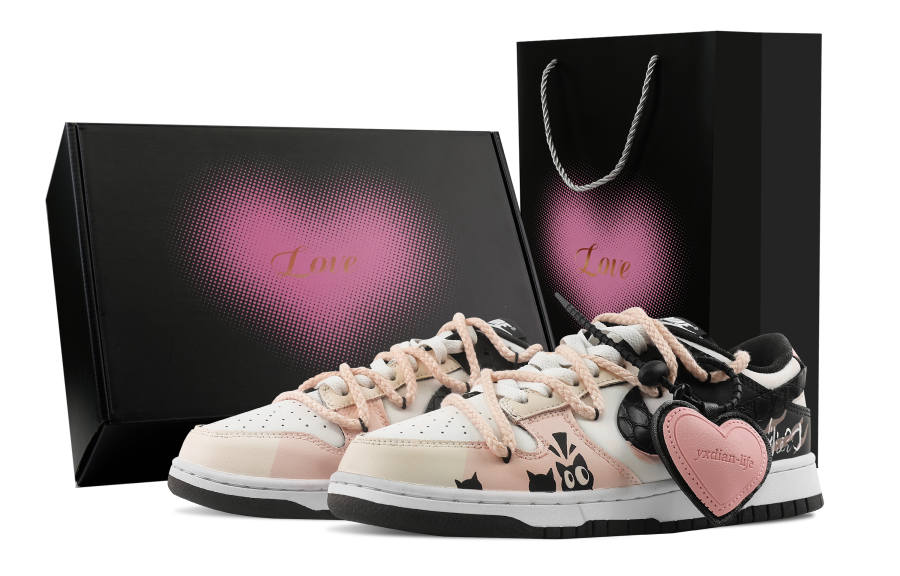 Nike Nike Dunk Cat Heart Box Slip Resistant Cushioning Low top Skateboard Shoes Unisex Black Pink