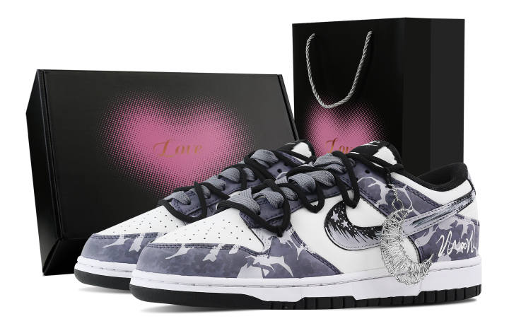 Nike Nike Dunk Purple Night Star Moon, Heart Box Slip Resistant Abrasion Resistant Low top Skateboard Shoes Unisex