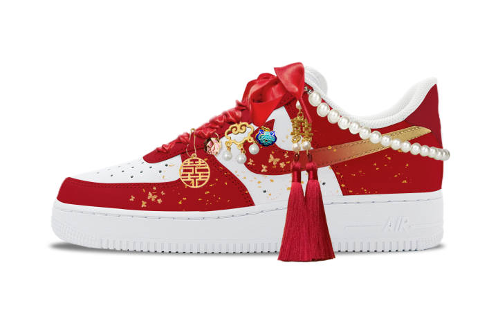 Nike Nike Air Force 1 Red Echo Gold Step Abrasion Resistant Low top Skateboard Shoes Unisex Red White