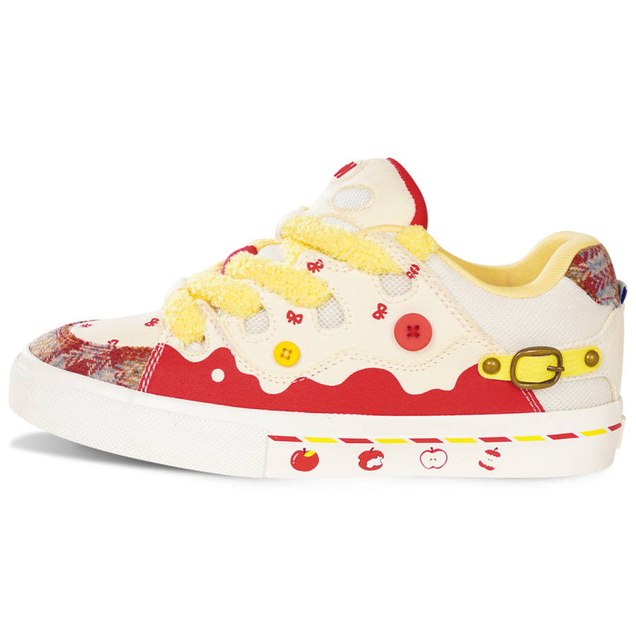 Ollieskate Cow Leather Slip Resistant Abrasion Resistant Low top Skateboard Shoes Unisex Red White Yellow