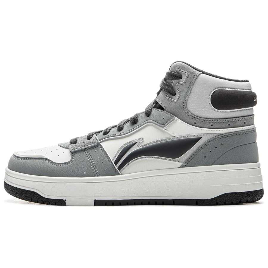 Li-Ning Li Ning Tianji Soft HI Slip Resistant Abrasion Resistant Mid top Skateboard Shoes Men's White Gray Black
