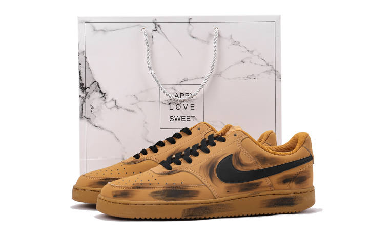 Nike Nike Court Vision 1 Coverage Slip Resistant And Abrasion Resistant Low top Skateboard Shoes Unisex Yellow Brown Black