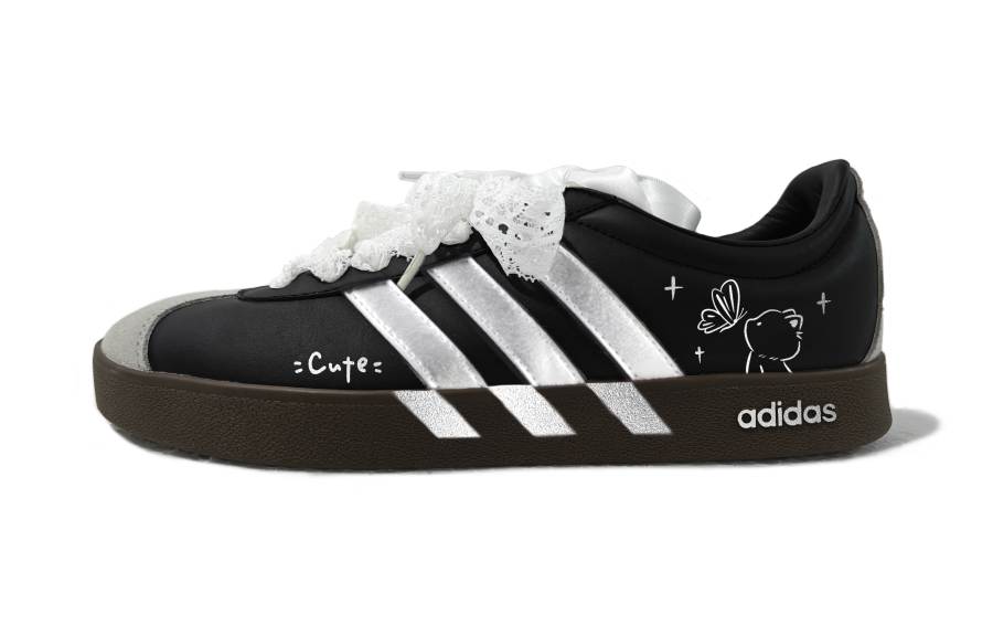Adidas Neo VL Court 2.0 Silver Moon Kitten Abrasion Resistant Low top Skateboard Shoes Unisex Black Silver