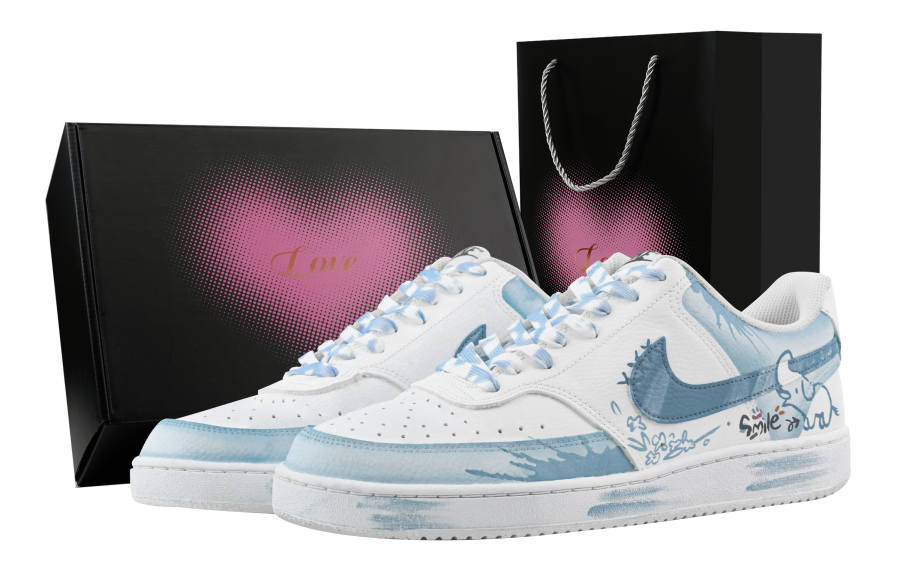 Nike Nike Court Vision 1 Little Elephant, Heart Box Abrasion Resistant Low top Skateboard Shoes Men's Cyan White